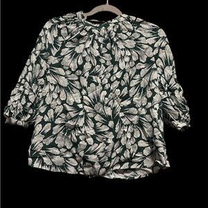 Hinge Green, Silver and White glittery Floral Blouse size XS